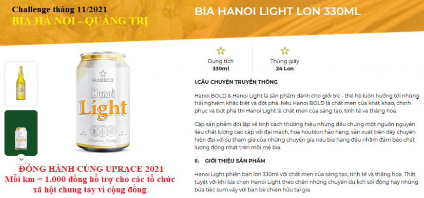 Thử thách tháng 11-2021 - BIA HÀ NỘI QUẢNG TRỊ ĐỒNG HÀNH CÙNG UPRACE 2021