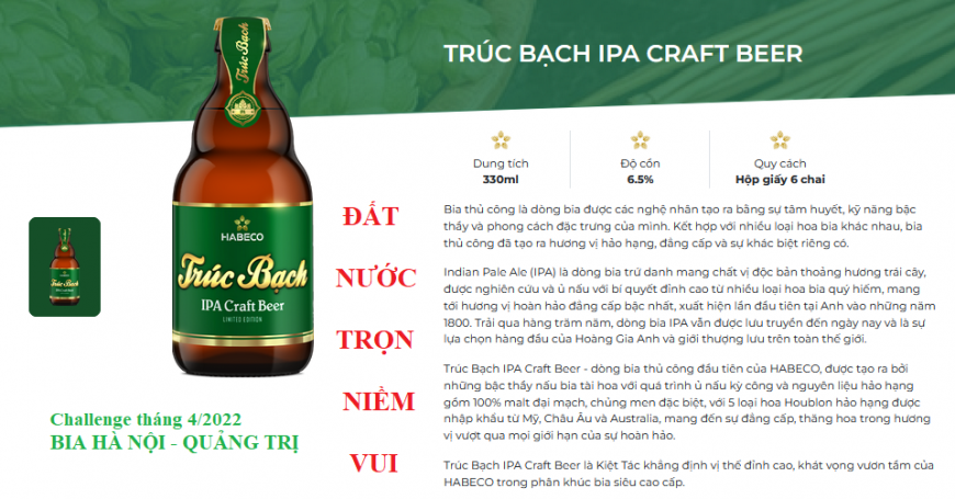 Thử thách tháng 4-2022 - BIA HÀ NỘI - QUẢNG TRỊ - ĐẤT NƯỚC TRỌN NIỀM VUI